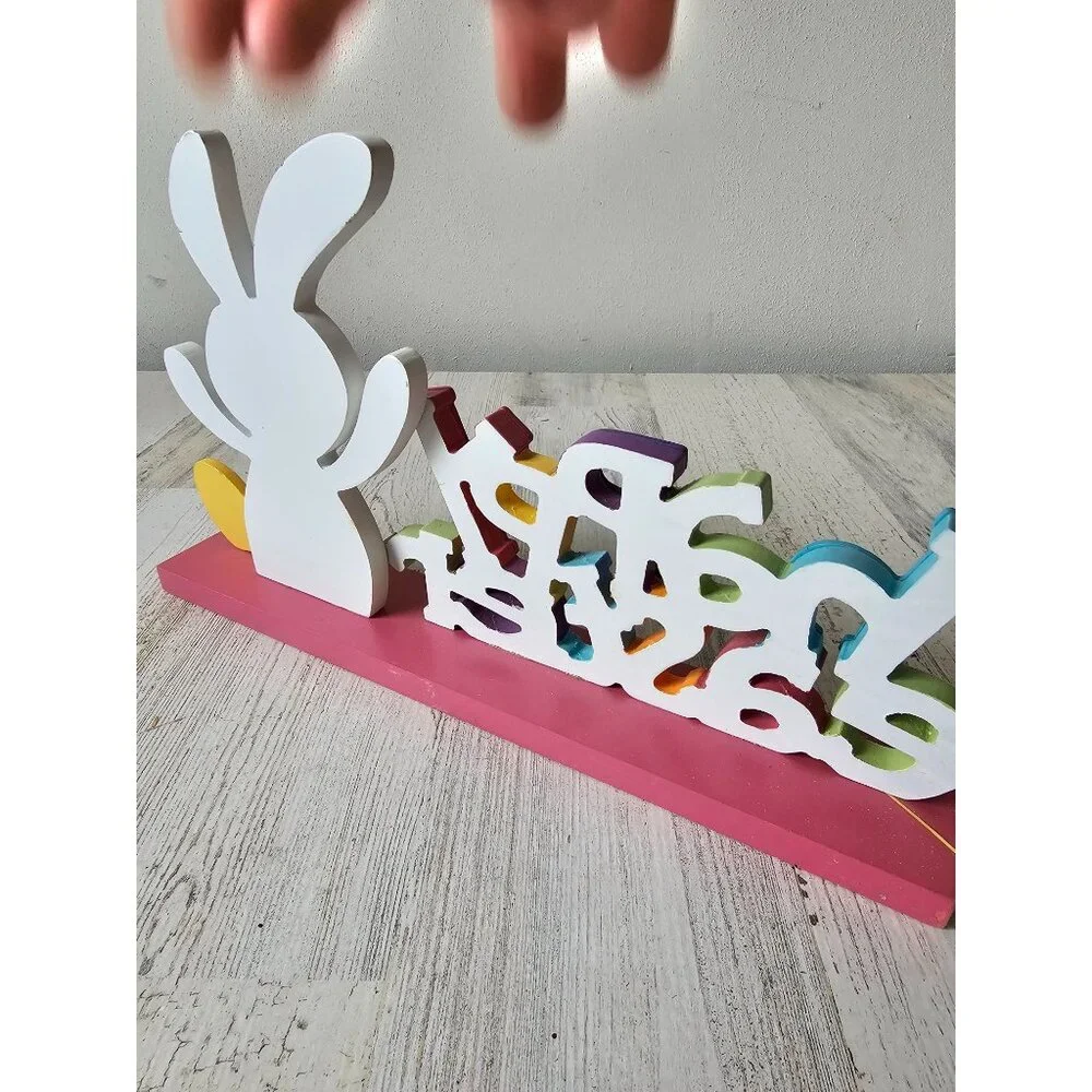 Happy Easter Bunny rabbit sign‎ decor glitter sparkle pastel